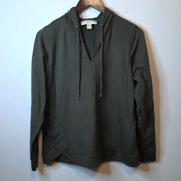 MICHAEL Michael Kors Tops - Michael Michael Kors Olive Green V-Neck Hoodie Crossover Hem Size Medium